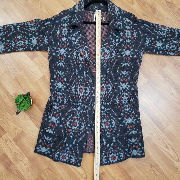 Free People Navajo Style Alpaca Wool Blend Blazer Cardigan Sz M Red Grey - Picture 10 of 11